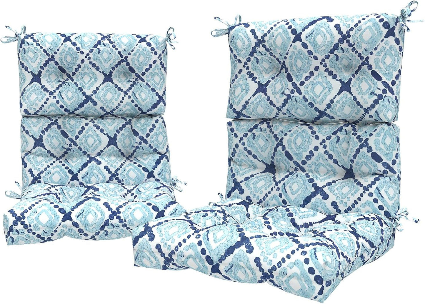 LVTXIII Outdoor Tufted High Back Cushions Set of 2 Patio Seasonal Replacement Rocking Chair Cushion with Ties, Solid Seat and Back Chair Cushion, (44” L x 22W”, Boho Geometry Blue)