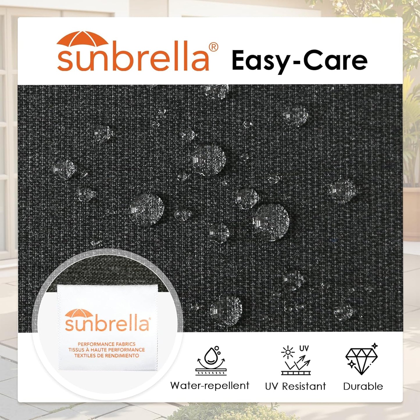Outdoor Sunbrella Round Corner Seat Cushion, 17"x16"x2", Set of 4, Non Slip Seat Cushion Pads with Removable Cover for Patio Furniture, Garden Yard Lawn, Spectrum Carbon