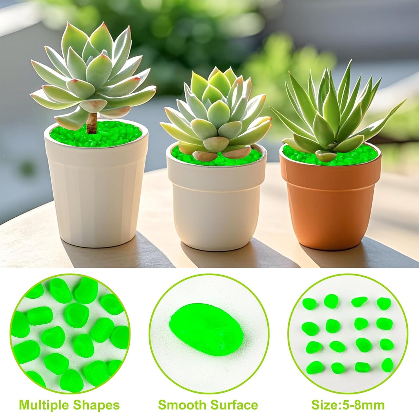 2000pcs 5-8mm Green Glow Stones for Outdoors Bulk Outdoor Garden Glow Pebbles Aquarium Luminous Stone for Walkways Driveway Yard Plant Pots