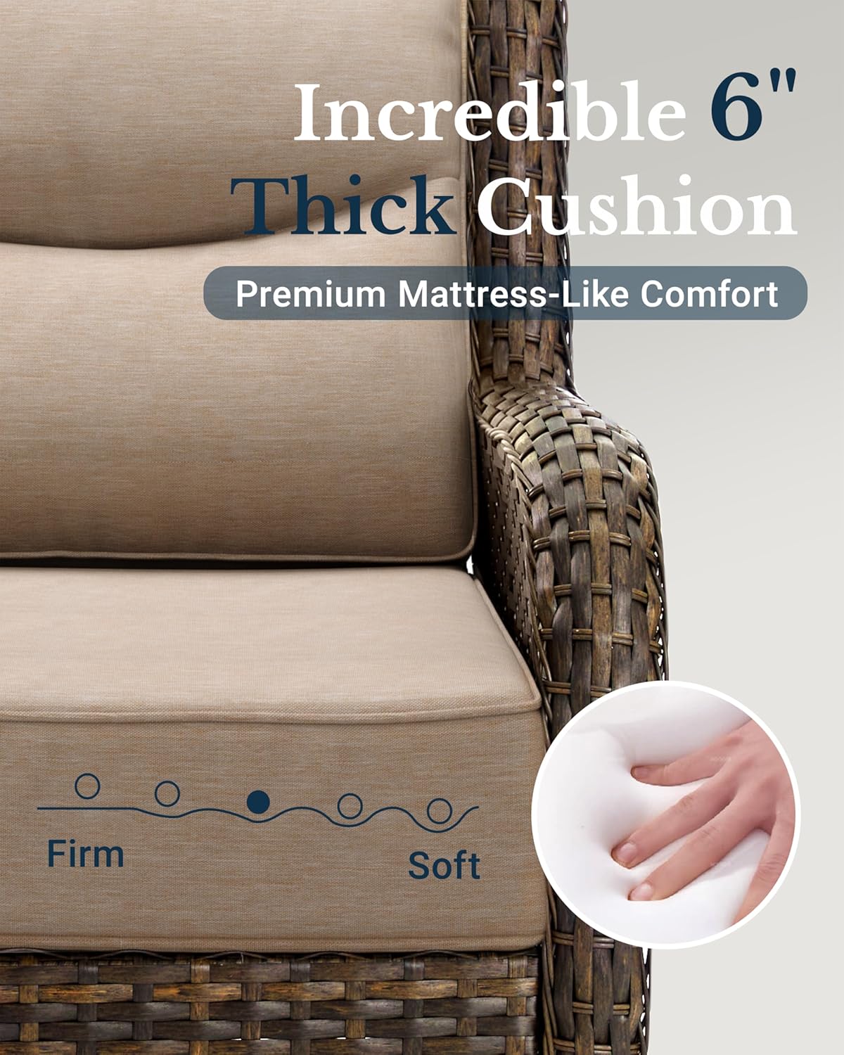 HILLGA Luxury Patio Furniture Set with 6-inch Thick Cushion, Outdoor Couch and High Back Swivel Rocker Patio Chairs, 8PCS Wicker Conversation Set for Deck Yard and Poolside, Beige (V2)