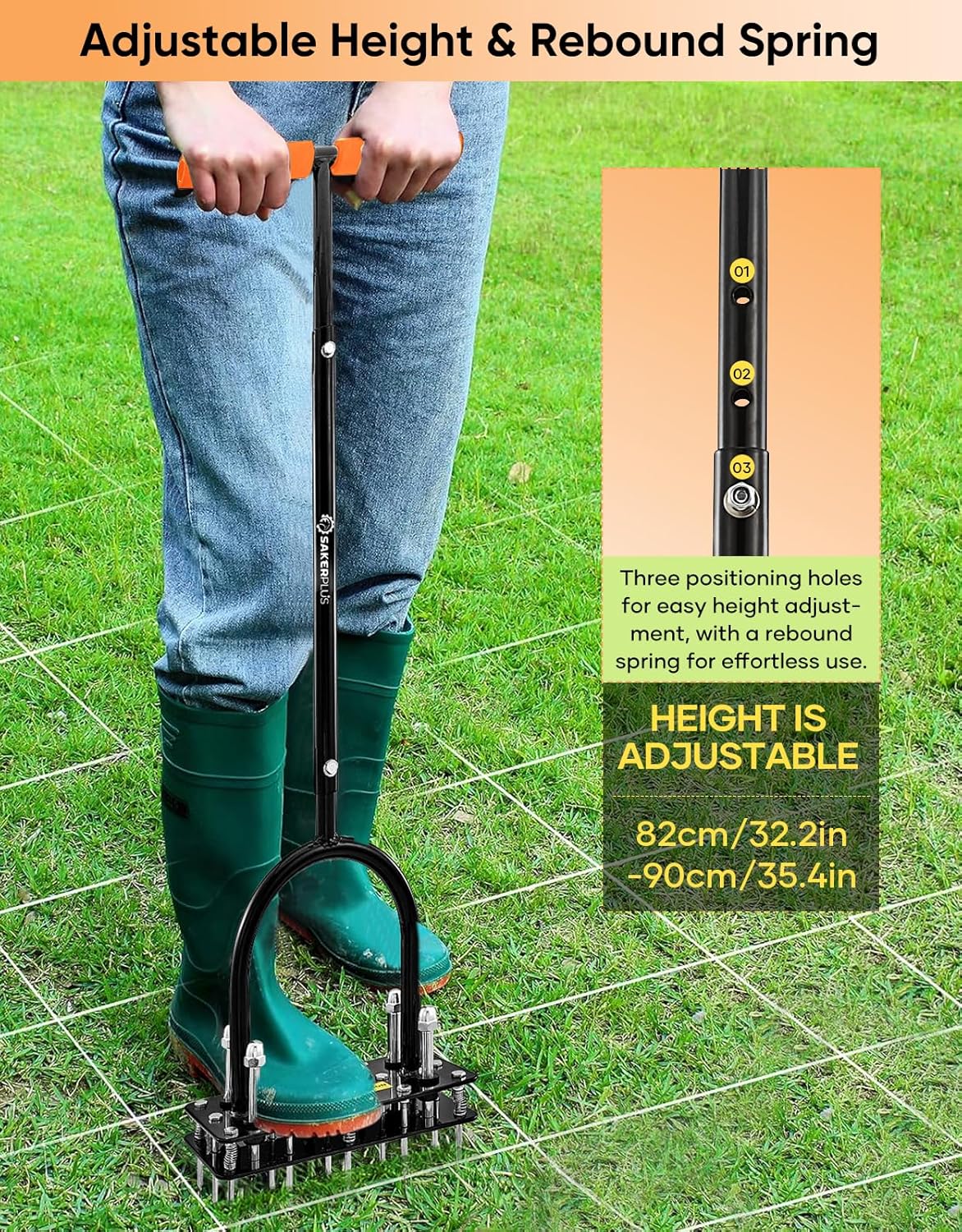Lawn Aerator Tool, Manual Metal Spike Aerator Lawn Tool with Spring Base, Automatic Leaf and Dirt Cleaning, Grass Aerator for Lawn Care, Soil Loosening, Yard Aerating, Garden Tool
