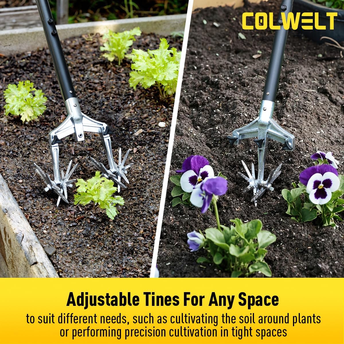Colwelt Rotary Cultivator Garden Tool 61’’, Hand Tiller Garden Tool with Detachable Aluminum Tines, Cultivators for Gardening Soil or Reseeding Grass, Manual Cultivators & Tillers for Flowers Beds