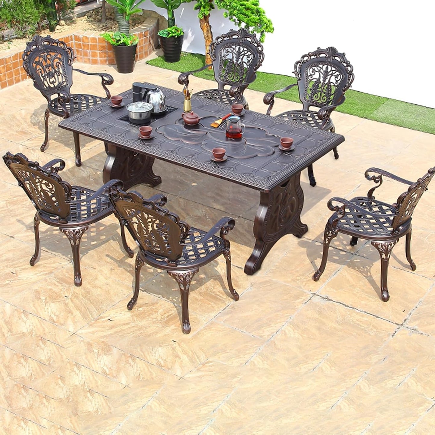 Outdoor Dining Chair Cast Aluminum Patio Chairs Set of 2 All-Weather Patio Dining Chair with Adjustable Feet for Backyard Garden (B-Style Finland Chair)