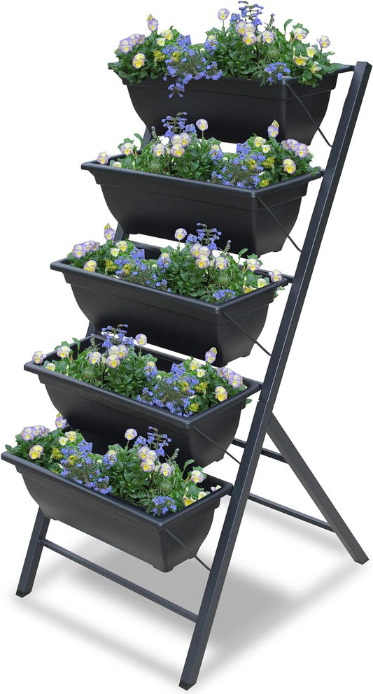 Vertical Garden Planter. Sturdy Metal Five (5) Tiered Raised Planting Box with Removable Containers. Stands 3 3/4 feet high. Indoor or Outdoor Plants, Flowers, Herbs, Vegetables or Seeds.
