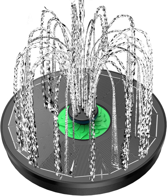 Solar Fountain Full Glass Panel No Battery, 3.5W Solar Bird Bath Fountains with 4 Fixed Rods & 7 Nozzles, Solar Fountain Pump for Bird Bath, Garden, Pond, Pool, Patio -Black Panel