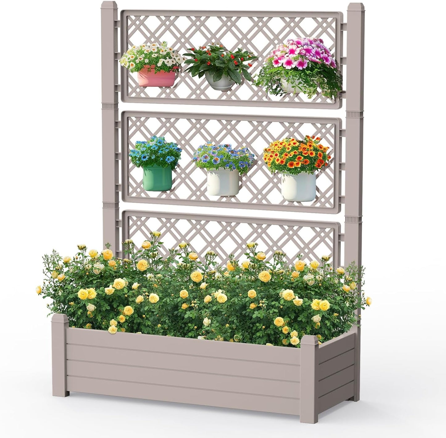 Elevated Raised Garden Bed,Outdoor Large Resin Patio Planter Box Stand Divisible with Drain Plug,Water Monitor for Plants Vegetables Flowers Fruits(Grey)