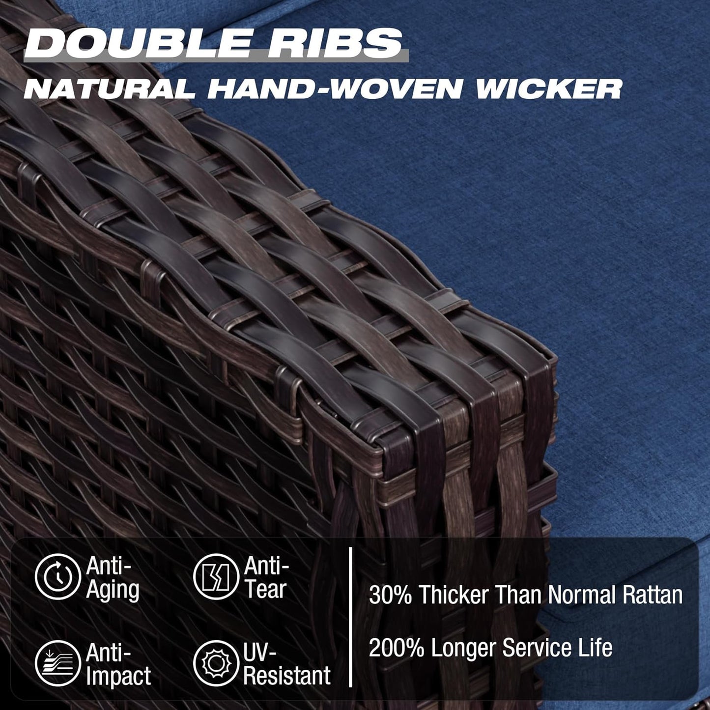 Joyside Wicker Patio Furniture Sets, 4 Pieces Upgraded Large Size Outdoor Furniture with Patio Dining Chairs and Outdoor Ottoman, Thick Cushions, Wide Armrest