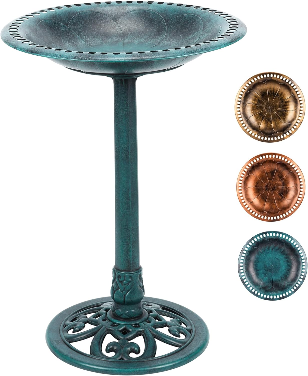 Bird Bath 28 Inch Height, Polyresin Standing Antique Birdbath for Outdoor Garden Decor, Green