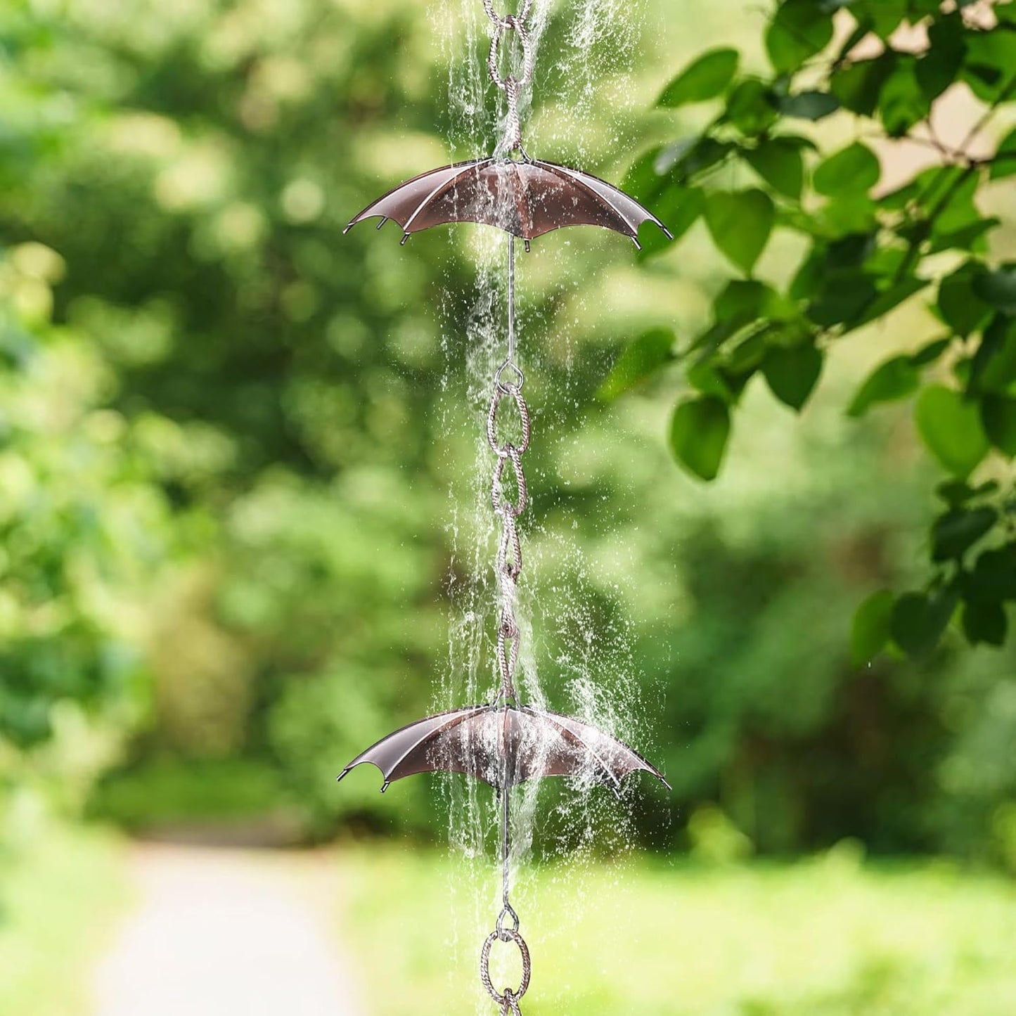 Rain Chain Decoration 6 Ft., Outdoor Rain Catcher Metal Chain Downspout 72'' for House Eaves, Garden & Home, Umbrella Shape Rain Chains