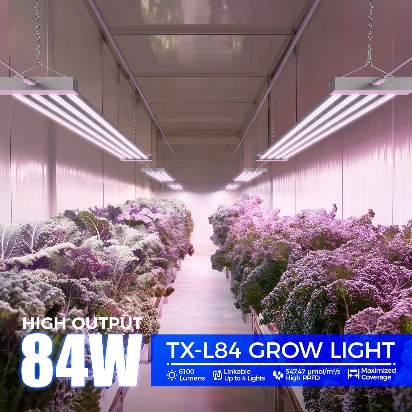Barrina TX-L63 3FT LED Grow Light, 63W, 4 Panels Wider Coverage, Full Spectrum, High PPFD, Super Bright, Linkable, Hanging Fixture, Plant Stand with Grow Light for Indoor, Vegetable, Seeding, 1 Pack