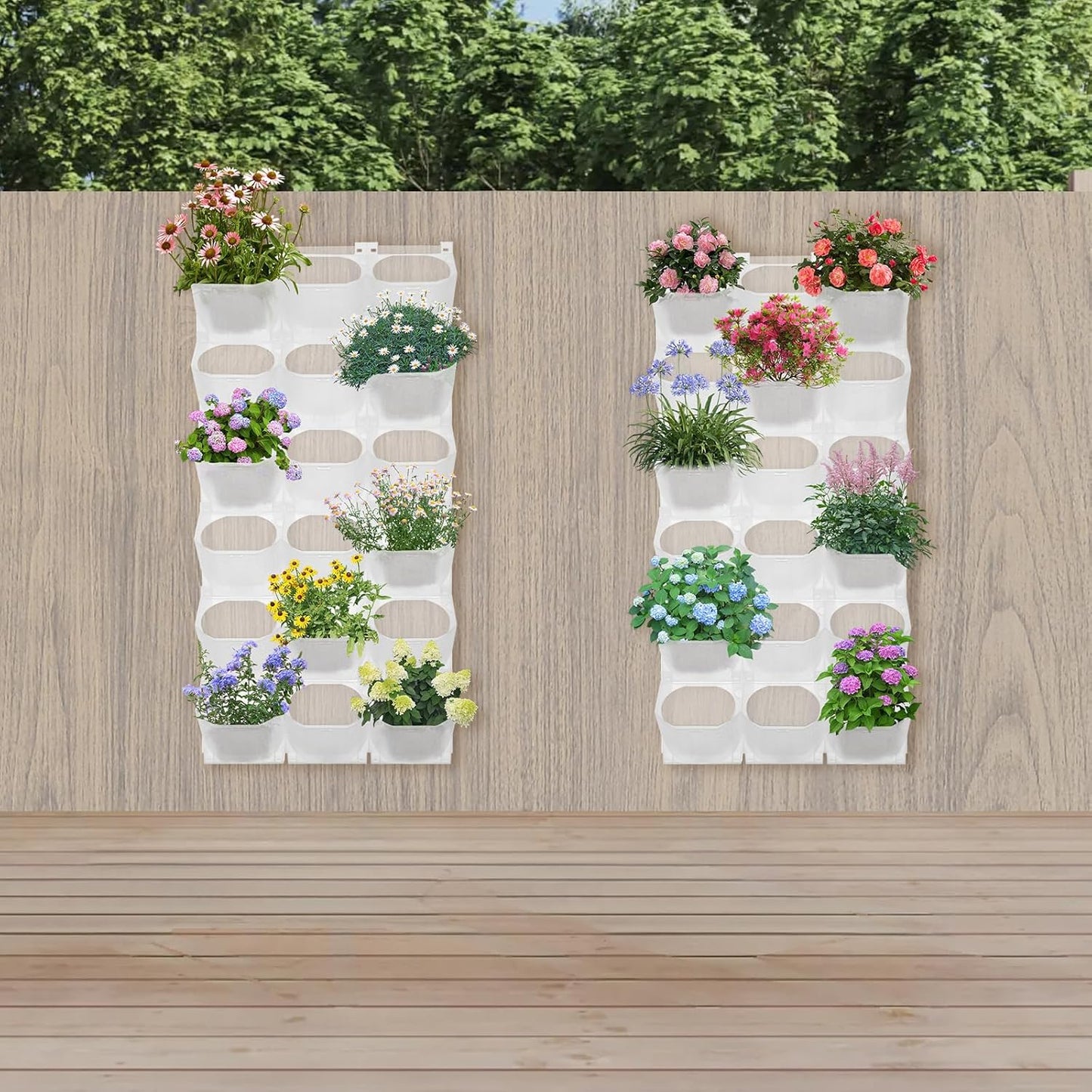 Vertical Wall Planter, Stackable Wall-Mounted Planter Indoor Outdoor w/36 Plastic Pots Living Wall Garden w/36 Non-Woven Fabrics Vegetable Hanging Pocket Holder Flowerpot (White)