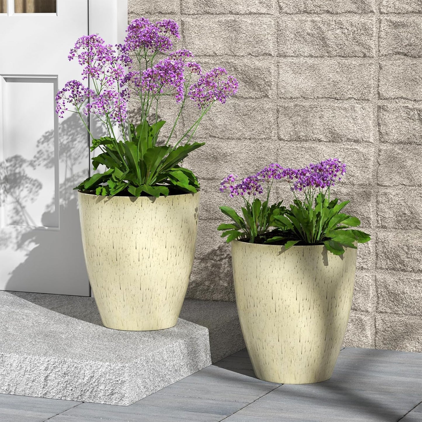 QCQHDU 10 inch Tall Planters for Indoor & Outdoor Plants, 2 Pack Sturdy Plant-Flower-Tree Pots for Front Porch Patio Deck Living Room Decor