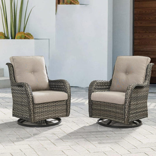 Outdoor Patio Swivel Rocker Chairs - Wicker Rattan Patio Swivel Rocking Chairs Set of 2 with High Back,Deep Seating and Comfort Cushions for Deck Porch Garden,Mixed Grey/Grey