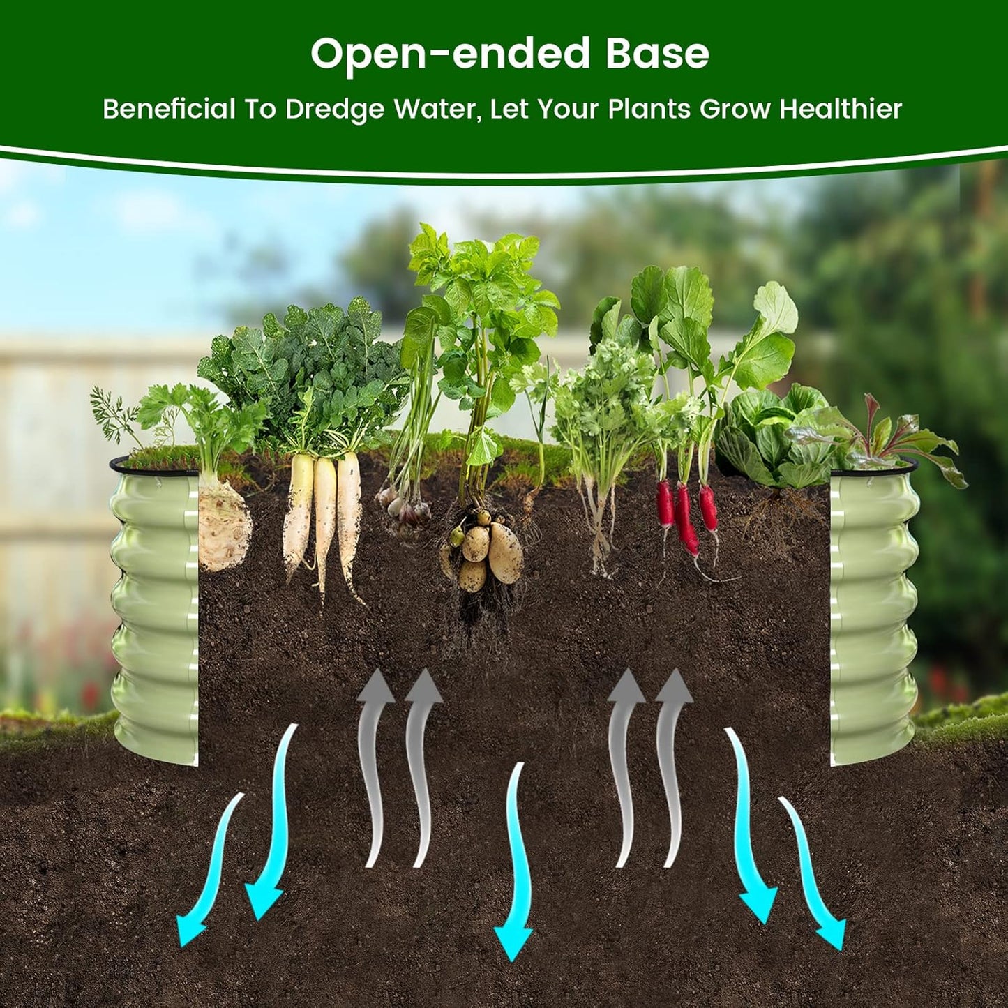 Olle 17" Tall 42" Round Raised Garden Bed Metal Raised Beds for Gardening, Large Planter Box Round Raised Garden Beds Outdoor for Vegetables, Sage Green