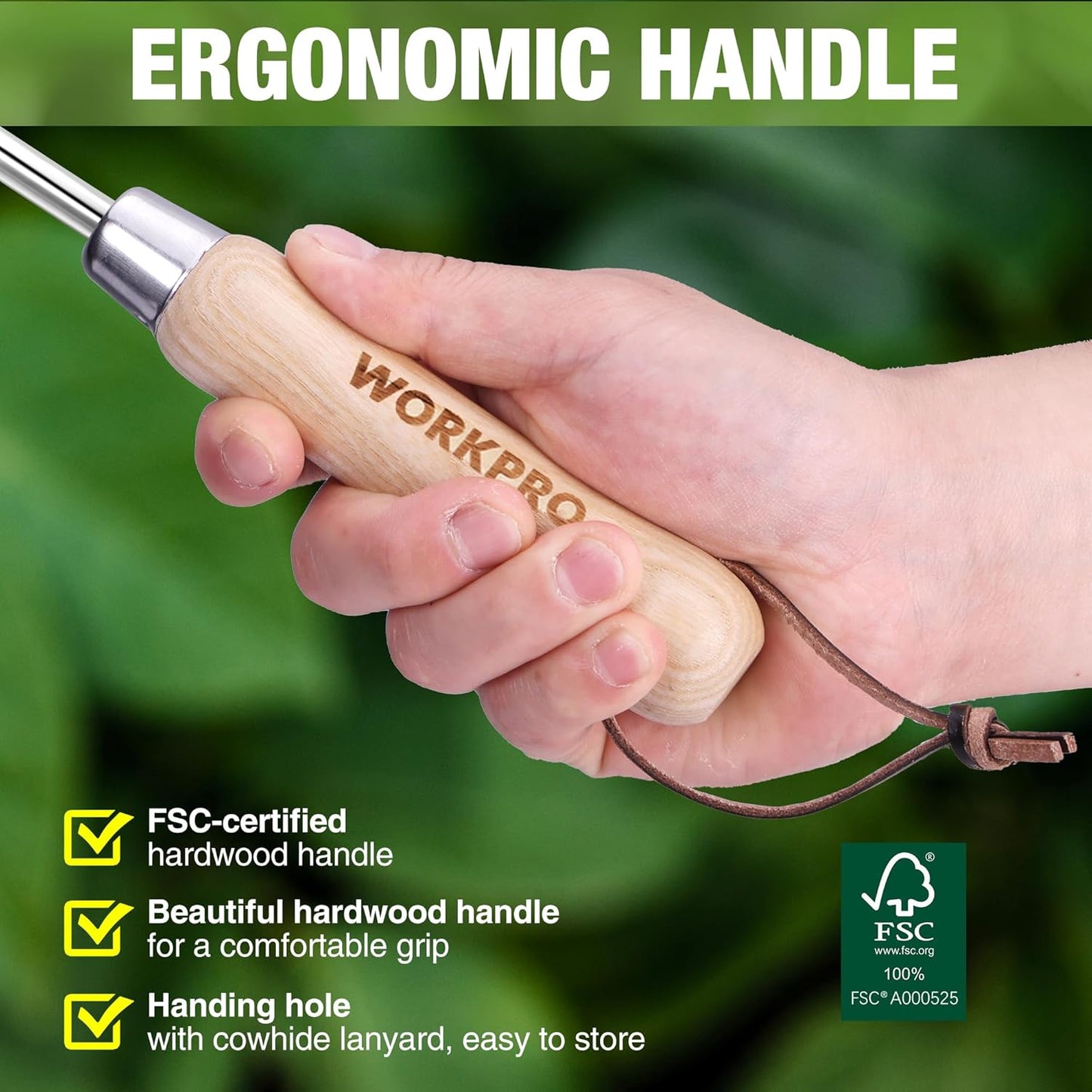 WORKPRO Crack Weeder, 13.5" Stainless Steel Crevice Weeding Tool with Wooden Handle, L-Shaped Side-Walk Weed Puller Spatula, for Garden Lawn Yard Patio Terrace Paving Garden Tool