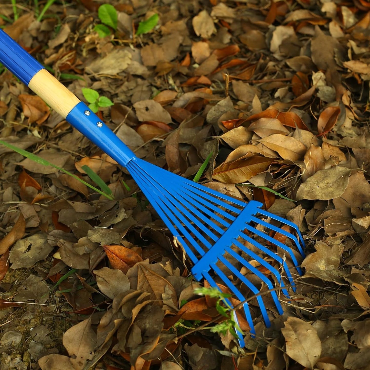 Kids Rakes with Hardwood Handle - Metal Kids Leaves Rakes, 28" Child Size Lawn Rakes with Vibrant Blue Heads, Garden Tool Set for Kids Boys and Girls
