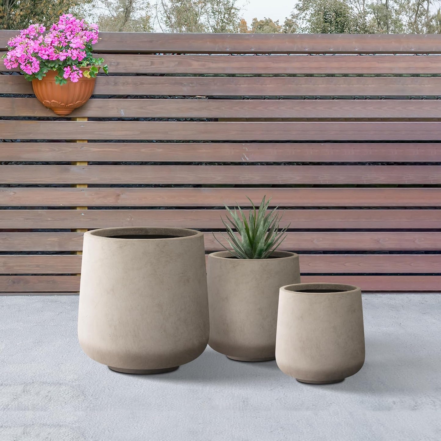 Kante 15.3"+11.6"+8.2" Dia Round Concrete Planter, Large Outdoor Indoor Planter Pots Containers with Drainage Holes and Rubber Plug for Home Garden Patio, Buff Concrete