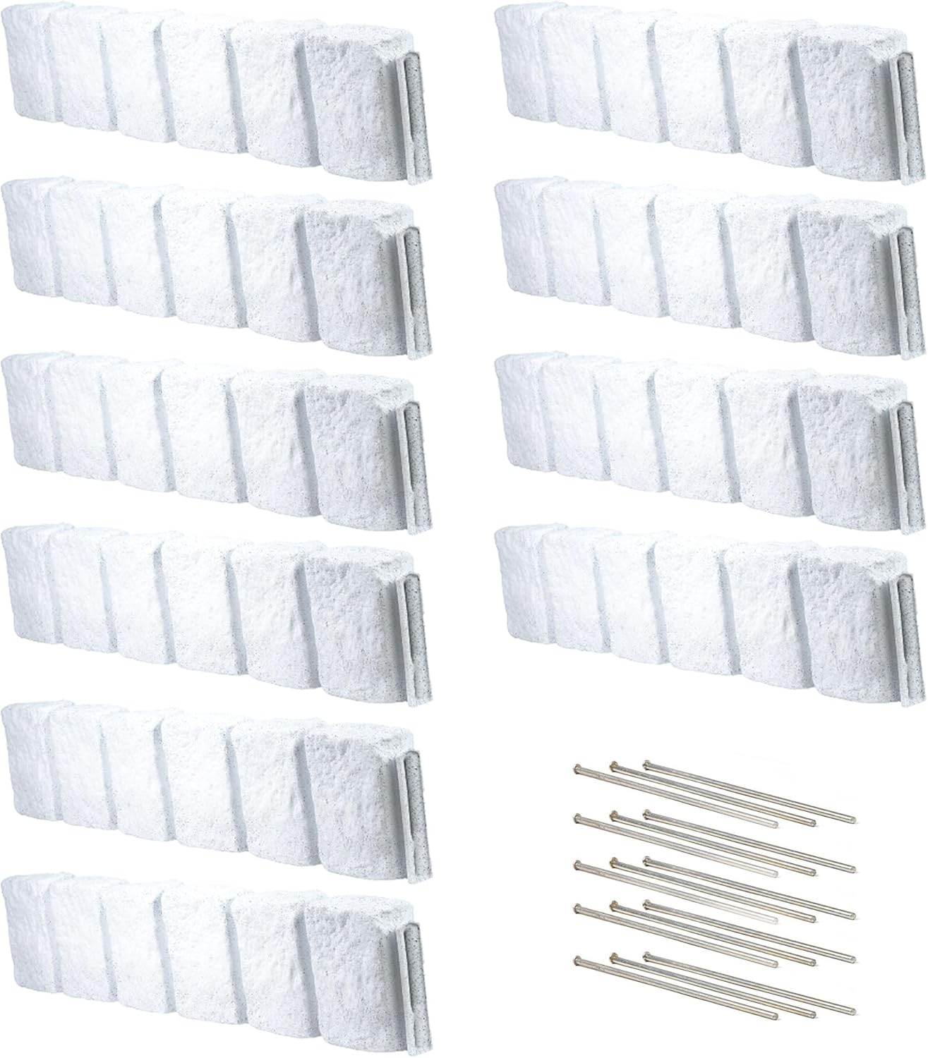 Beuta Landscape Edging | Garden Edging Border | Faux Stone Block XL for Lawn Edging, Flower Beds & Yard Edging – 10 Pack | Each Section Has 6 Blocks 48" L x 4" W x 9.5" H | 30 Spikes | Limewash