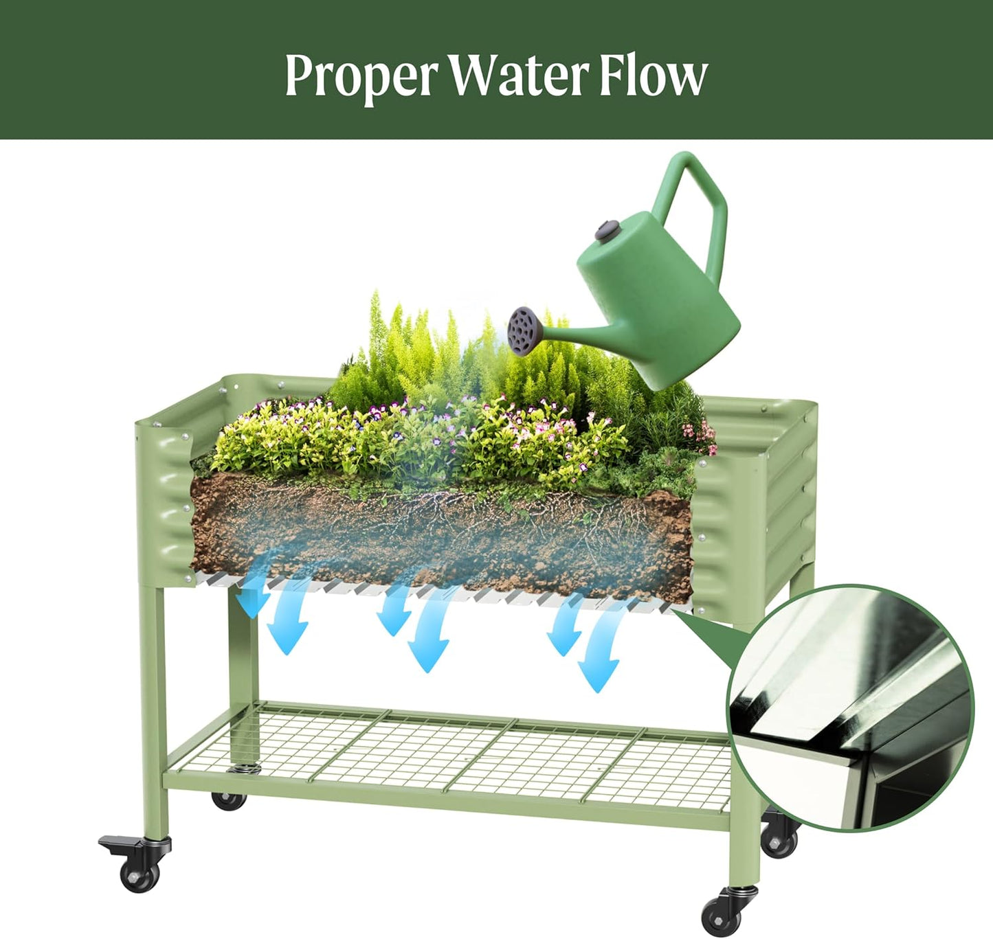 Rolling Elevated Raised Garden Bed-V Series, 2' x 4' Garden Beds with Legs & Storage Rack for Patio & Porch, 700 Lbs Weight Capacity, Outdoor Planter Box for Vegetables Flower Herbs, Modern Gray