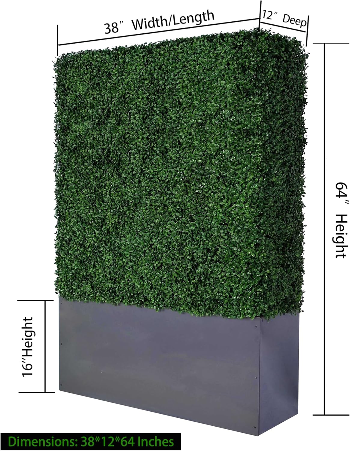 AGPL Artificial Hedge Wall (38" Width* 12" Deep* 64" Height) with Dark Gray Stainless Steel Planter Box (64.00)