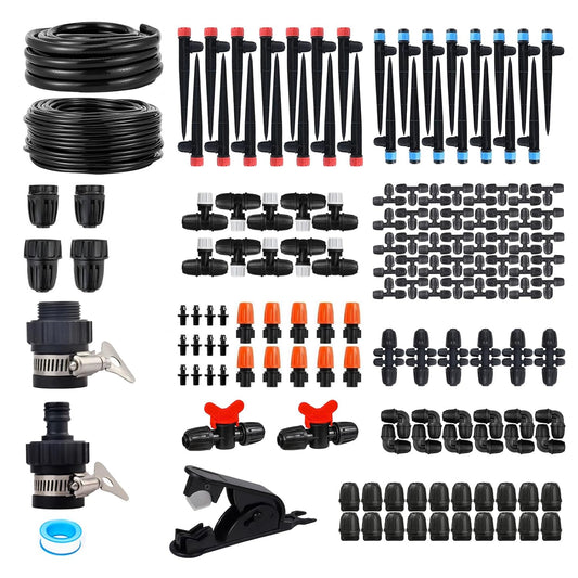Upgraded Drip Irrigation System, 233FT Automatic Irrigation System, Watering Misting System for Greenhouse/Garden/Yard/Lawn, Micro Drip Irrigation Kit with 1/4 inch 1/2 inch Irrigation Tubing