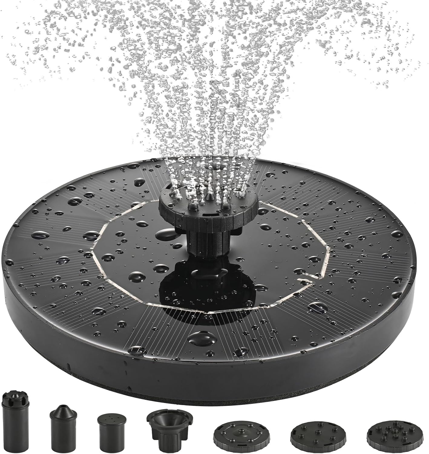 1W Solar Bird Bath Fountain Pump, Solar Fountain, Solar Powered Water Pump, Outdoor Water Fountain with 6-in-1 Nozzles, Free Standing Floating Solar Powered for Bird Bath, Garden, Pond, Pool, Outdoor