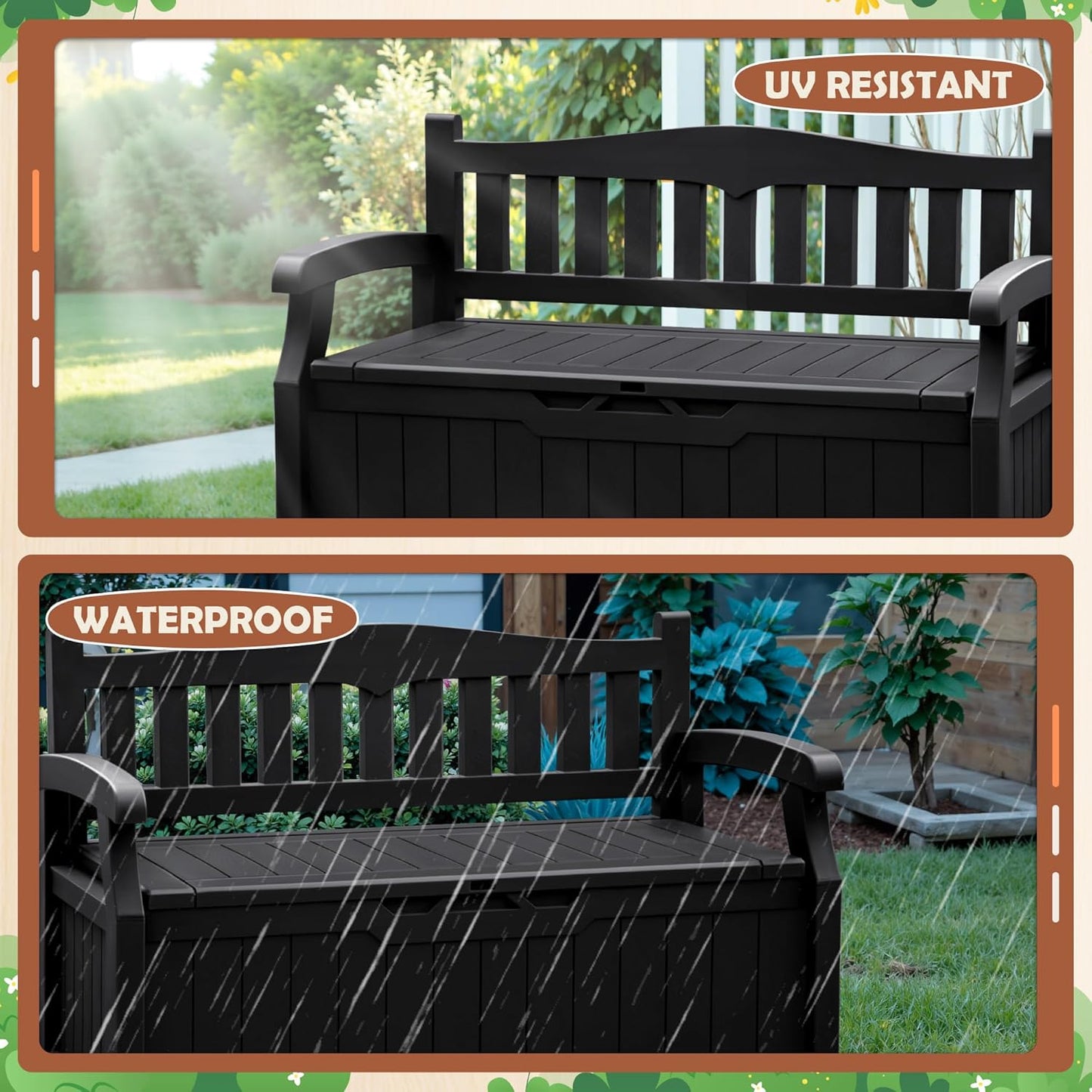 JUMMICO 80 Gallon Resin Outdoor Storage Bench, Large Deck Box with Armrest, Lockable & Waterproof for Garden, Home, Patio, Pools (Black)