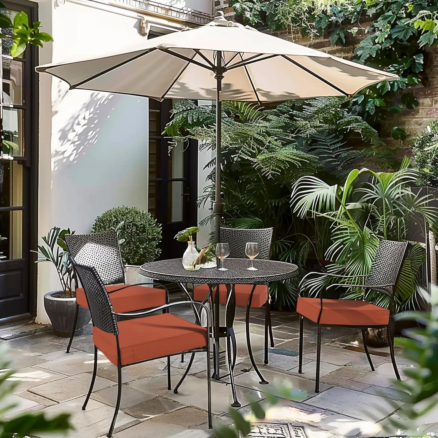 Favoyard Patio Chair Cushions 18 x 18 x 3 Inch Waterproof Outdoor Seat Cushions for Patio Furniture 3-Year Color Fastness Garden Sofa Couch Chair Pads with Handle & Adjustable Straps Set of 2, Spice