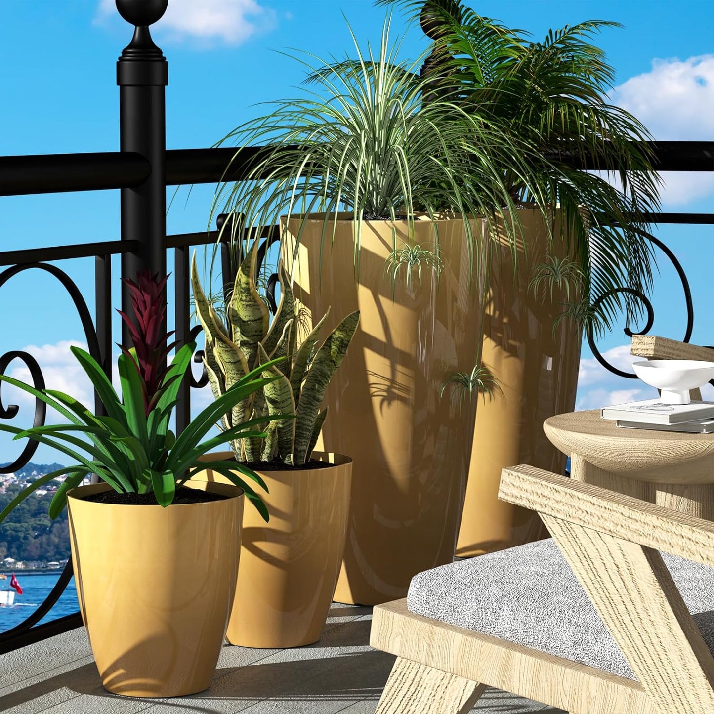 QCQHDU 10 inch Tall Planters for Indoor & Outdoor Plants, 2 Pack Sturdy Plant-Flower-Tree Pots for Front Porch Patio Deck Living Room Decor