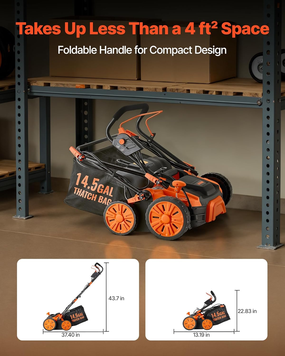 VEVOR 2-in-1 Electric Dethatcher and Scarifier, 16-Inch 15 Amp, Corded Lawn Dethatcher with 14.5-Gallon Thatch Collection Bag, 5-Position Depth Adjustment, Walk Behind Machine for Garden Yard Grass