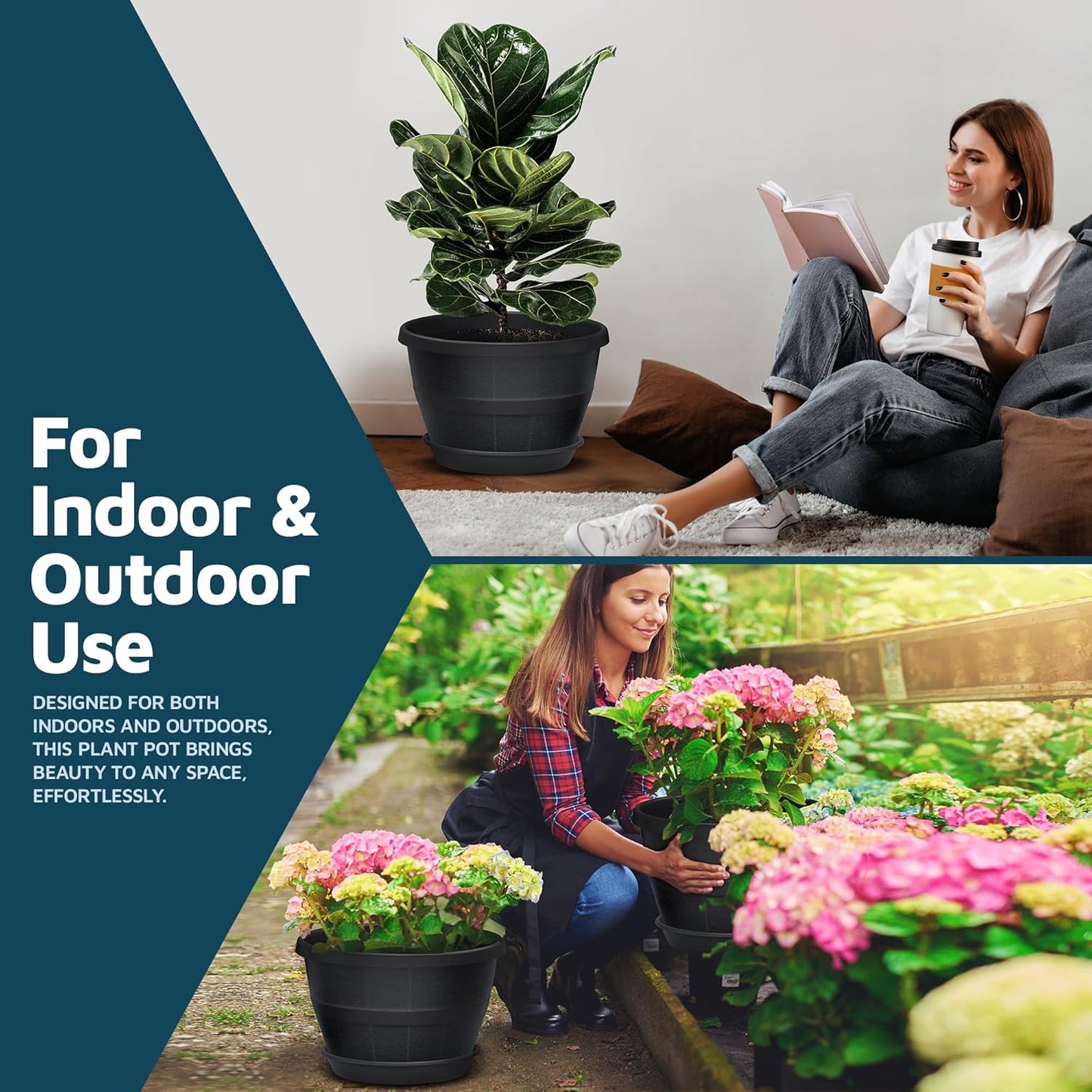 10-Inch Whiskey Barrel Planters Outdoor Pack of 25 - Durable Plastic Plant Pots for Indoor & Outdoor Use with Drainage & Saucer, Lightweight Rustic Barrel Planters for Flowers, Herbs & Small Plants