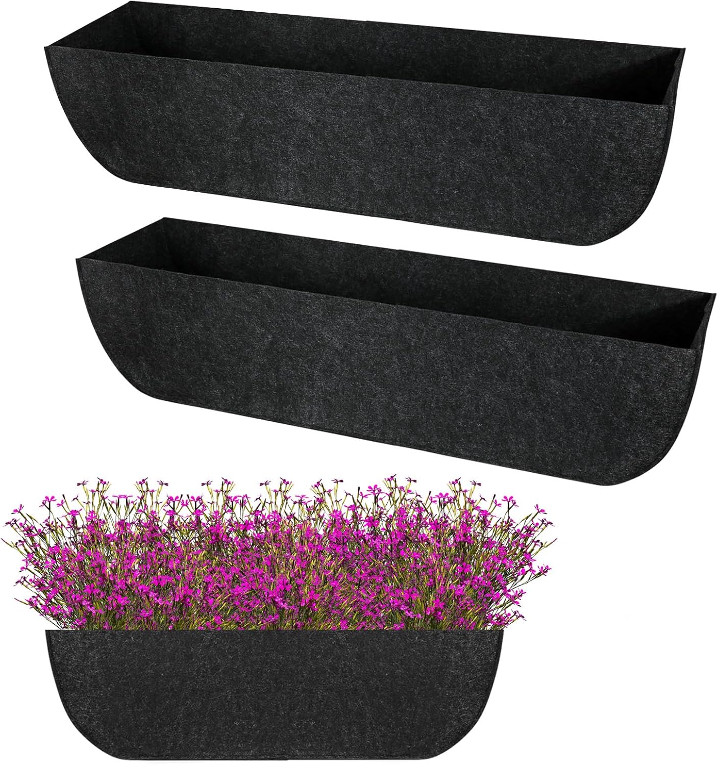 2-Pack 36in Planter Liners - Breathable Felt Hanging Basket and Window Box Liners - Prevent Root Suffocation and Bird Damage - Black