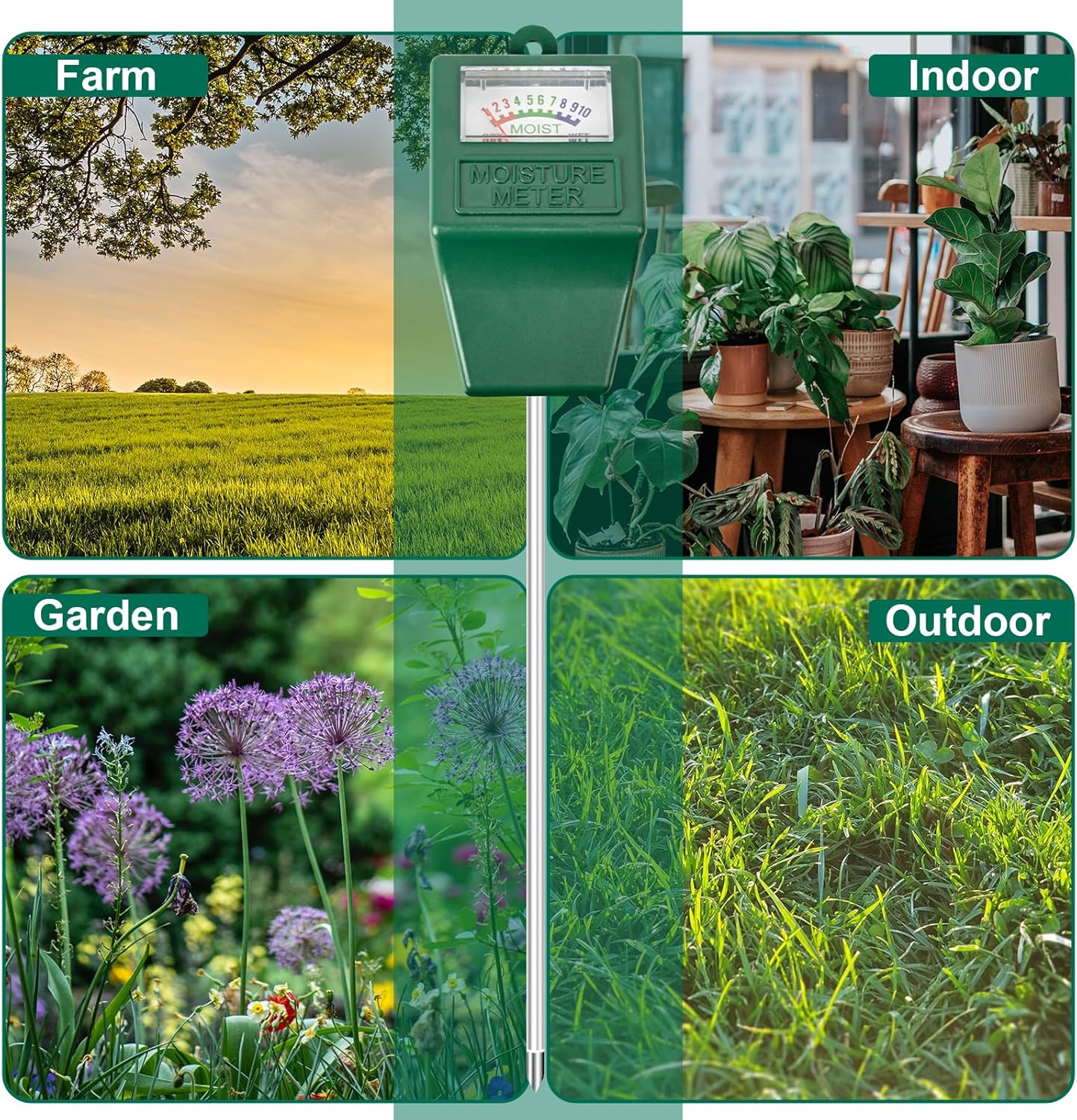 SZHLUX Soil Moisture Sensor Meter, Plants Moisture Meter, Plant Water Meter for Plant Care, Great for Potted Plants, Gardening, Lawn, Indoor & Outdoor (No Battery Needed)