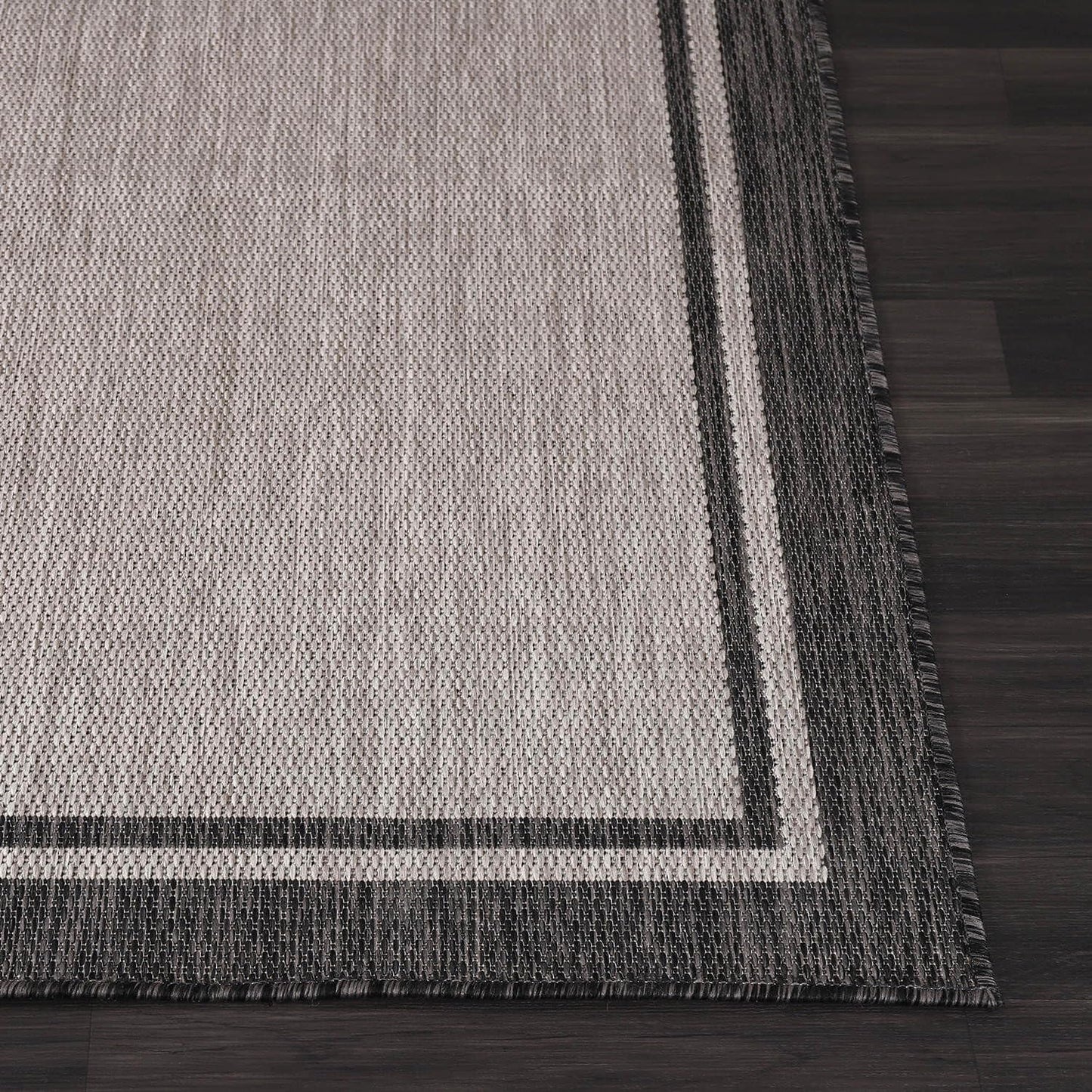 CAMILSON Indoor Outdoor Rug, 8x10 Bordered Gray Modern Area Rugs for Indoor and Outdoor Patios, Kitchen and Hallway Mats, Washable Porch Deck Outside Carpet (Bordered Grey, 8 x 10)