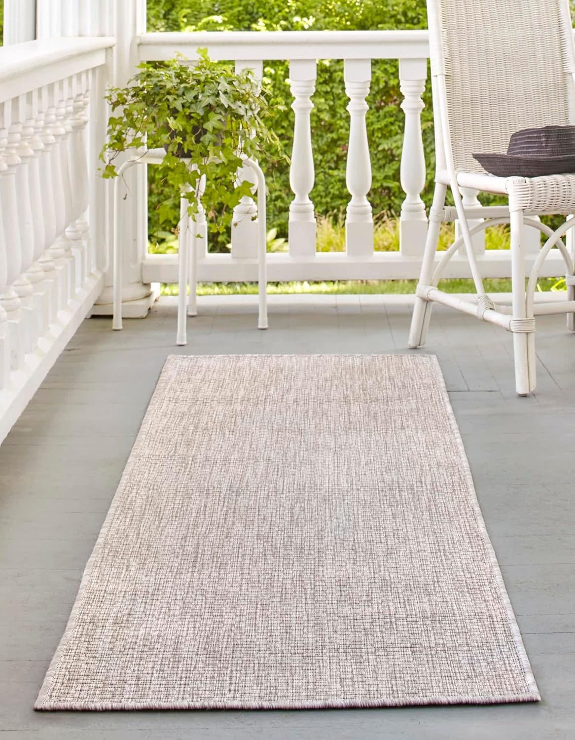 Unique Loom Collection Casual Transitional Solid Heathered Indoor/Outdoor Flatweave Area Rug (2' x 6' 1" Runner, Beige/Ivory)