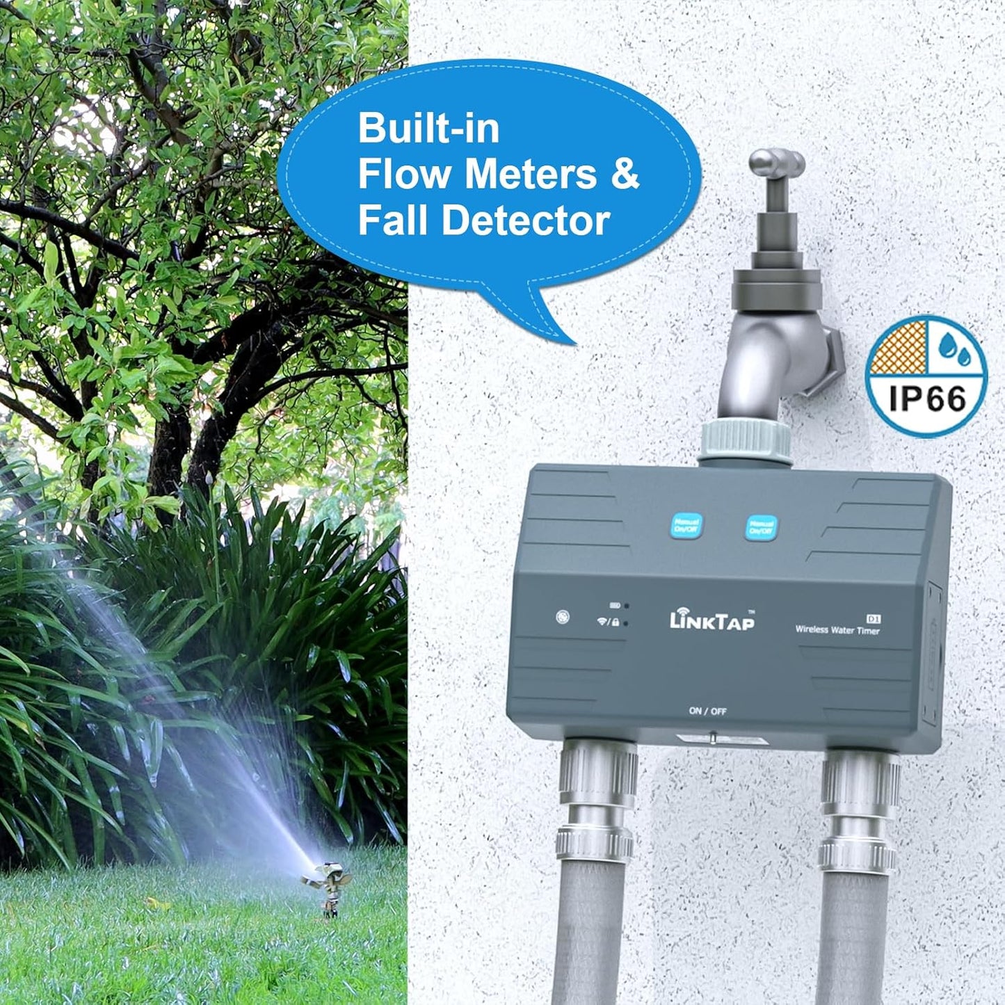 LinkTap D1 Smart Sprinkler Timer | Requires Gateway | 2-Outlet Water Timer for Garden Hose, Wider Range Than WiFi Hose Timers, App & Voice Control, Weather Adaptive, Smart Irrigation System for Yard