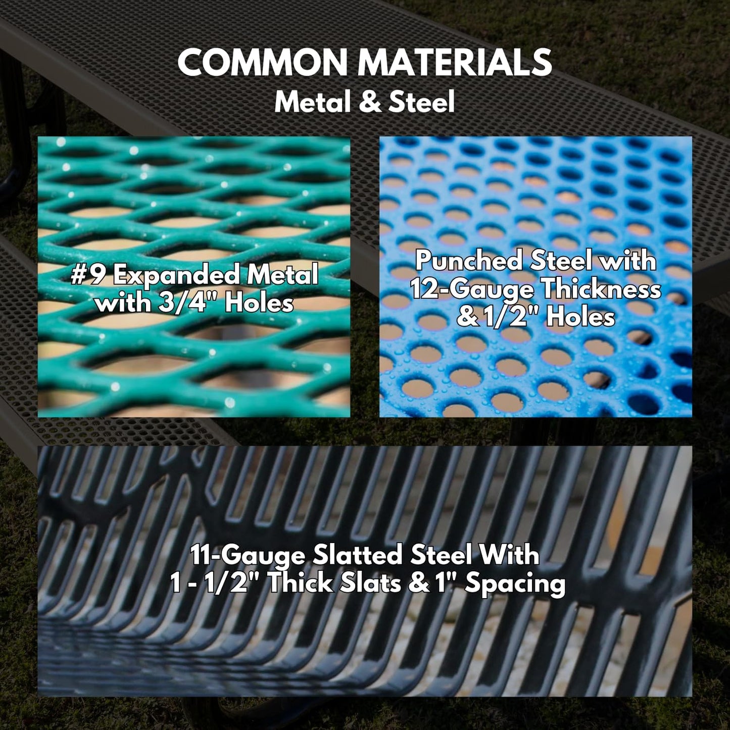 Coated Outdoor Furniture Heavy-Duty Outdoor Bench Thermoplastic Coated, Expanded Metal, Commercial-Grade Garden Bench, Made in America (Portable with Back, 6 Ft, Light Blue)