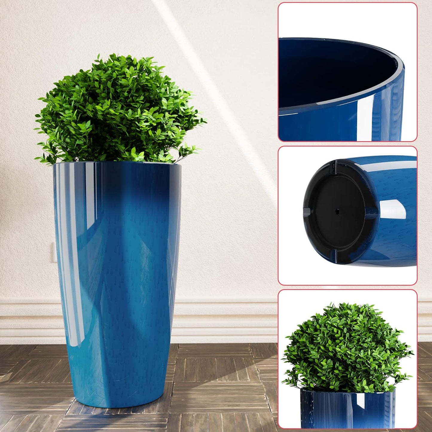 QCQHDU 21 inch Tall Planters for Outdoor & Indoor Plants, 2 Pack Sturdy Plant-Flower-Tree Pots for Front Porch Patio Deck Living Room Decor, Blue