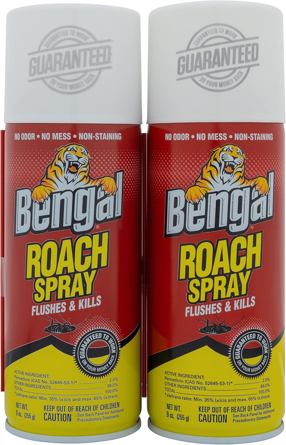 Bengal Roach Spray, Odorless Stain-Free Dry Spray, 2-Count, 9 Oz. Aerosol Cans