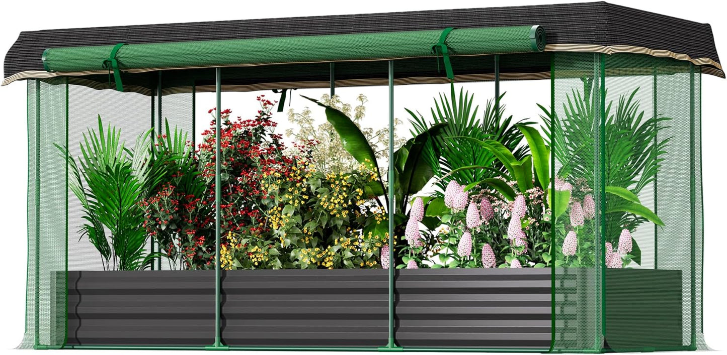 Onelike 7.6' x 3.6' x 3.6' Galvanized Raised Garden Bed with Crop Cage, Plant Protection Tent with Zippered Doors, Sun Shade Cloth, Garden Netting for Vegetables, Fruit Cage for Patio, Yard, Lawn