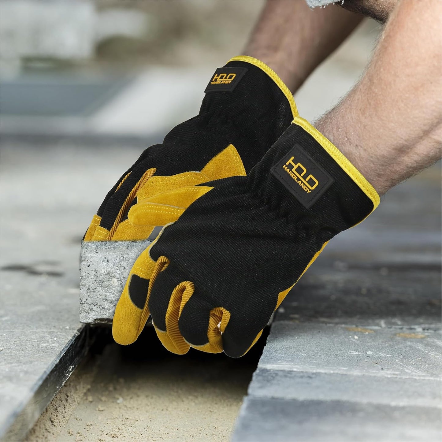 HANDLANDY Leather Work Gloves for Men & Women, Reinforced Durable Garden Gloves, Cowhide Working Glove for Gardening