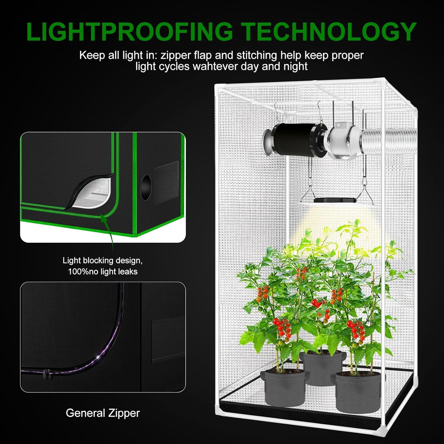 MELONFARM 2x2 Grow Tent, 24"x24"x48'' High Reflective 600D Diamond Mylar Canvas with Observation Window and Floor Tray for Hydroponic Indoor Plant Growing