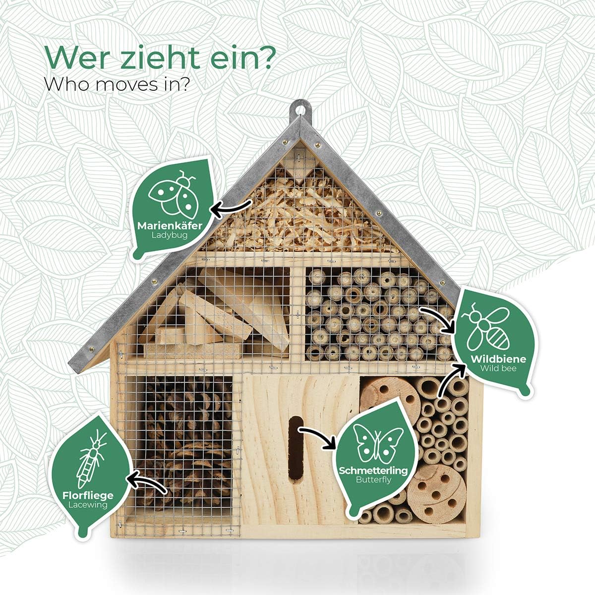 Insect Hotel - Pollinator House and Bug Condo for a Snug Home Outdoors - Garden Habitat for Bees, Ladybugs, and Butterflies - Natural Wood and Metal Construction - 10 x 3X 11 inches