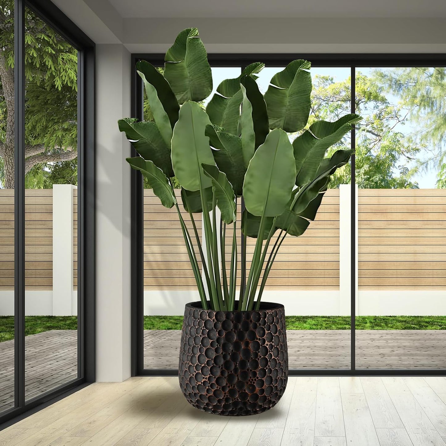 Craft flowerpots 18"+13"+9" Dia Round Concrete Planter Set of 3 Large Outdoor/Indoor Planter Pots Containers with Drainage Holes and Rubber Plug for Home Garden (Black, Large)