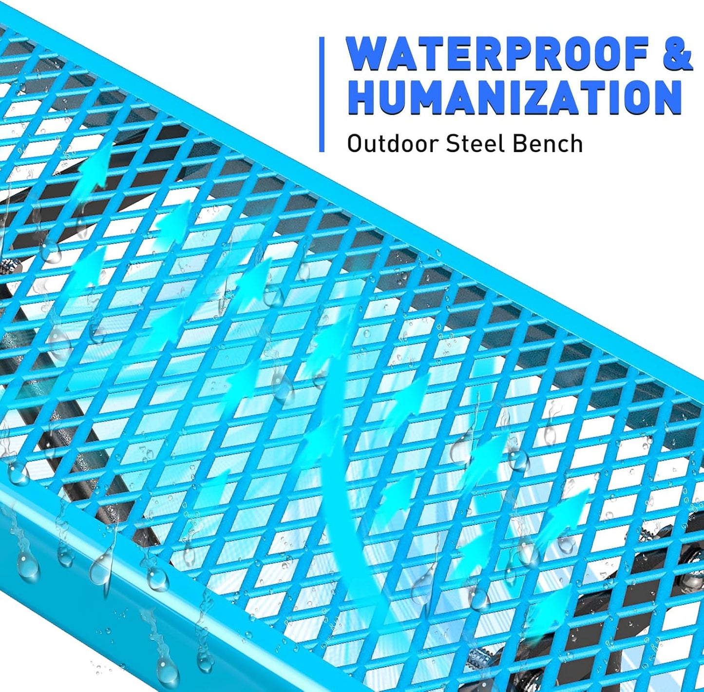 Thermoplastic Coated Iron Park Bench for Outside, Heavy Duty Metal Garden Bench, Expanded Commercial Grade Seating for Shopping Malls, Lawn Yard Porch Entryway (Blue Without Backrest, 96IN)