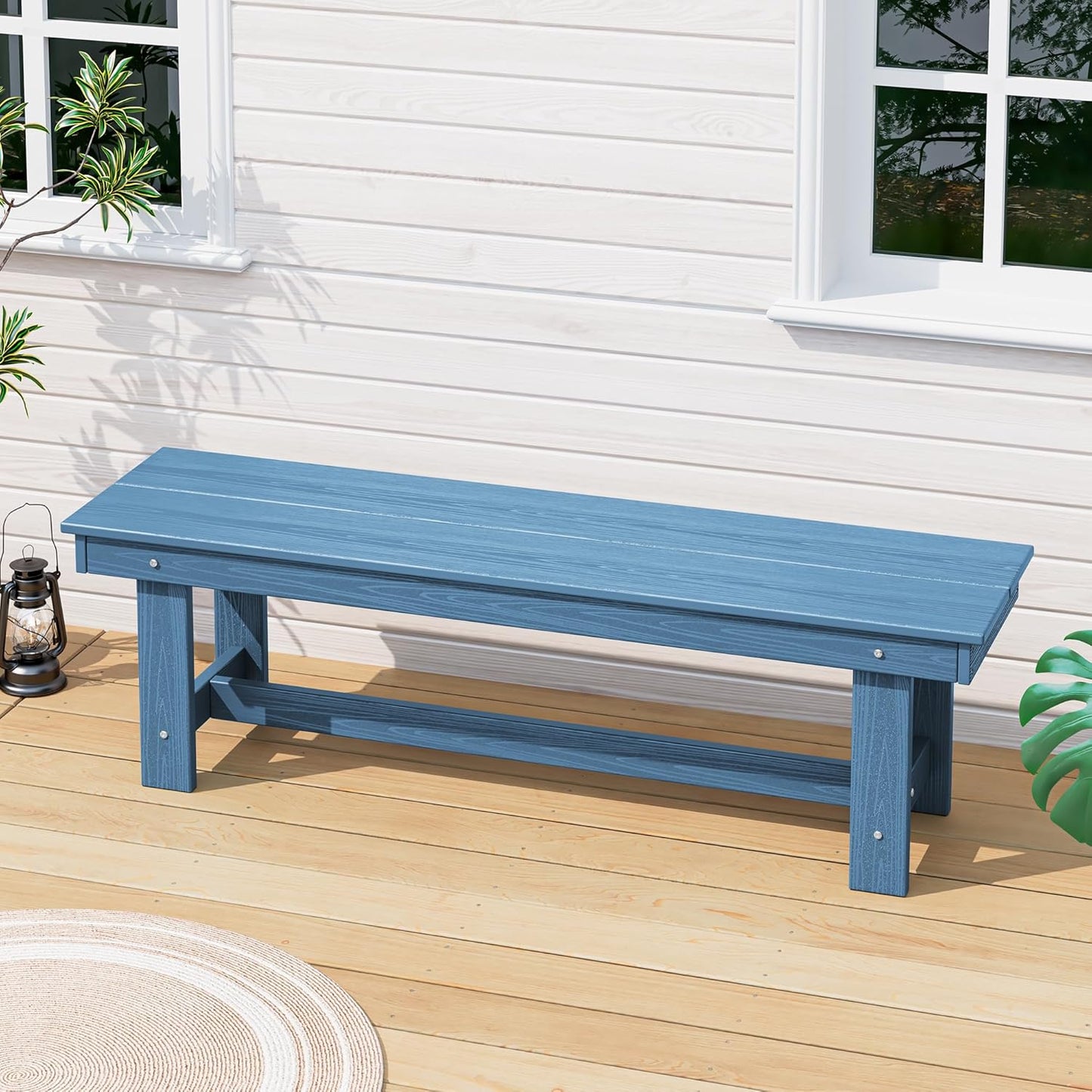 SERWALL 2-Person Outdoor Bench Backless, HDPE Outdoor Benches Weatherproof, 700 Lbs Weight Capacity, Poly Lumber Patio Furniture for Garden, Porch and Park, Navy, 2 Pack