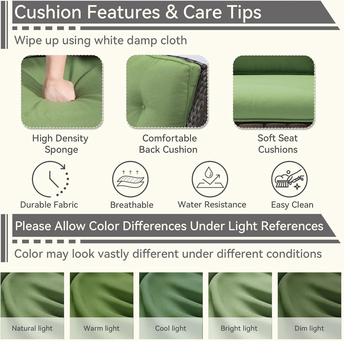 Wicker Patio Furniture Set 6 Piece, Outdoor Furniture Patio Conversation Set Includes 1 Three-Seat Sofa, 2 Swivel Rocker Chairs, 2 Ottomans and 1 Side Table,Green