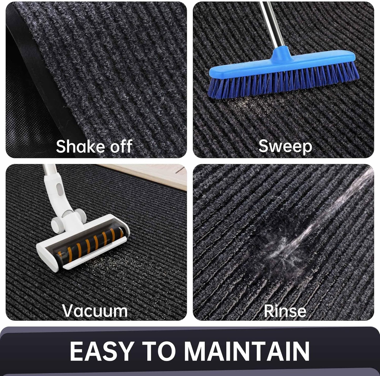 Front Door Mat, Heavy Duty Indoor Outdoor Entrance Door Mat, 48" x 24" Commercial Door Mats for Entryway, Durable Non-Slip Rubber Backing, Low-Profile Welcome Mats for Entry, Gray