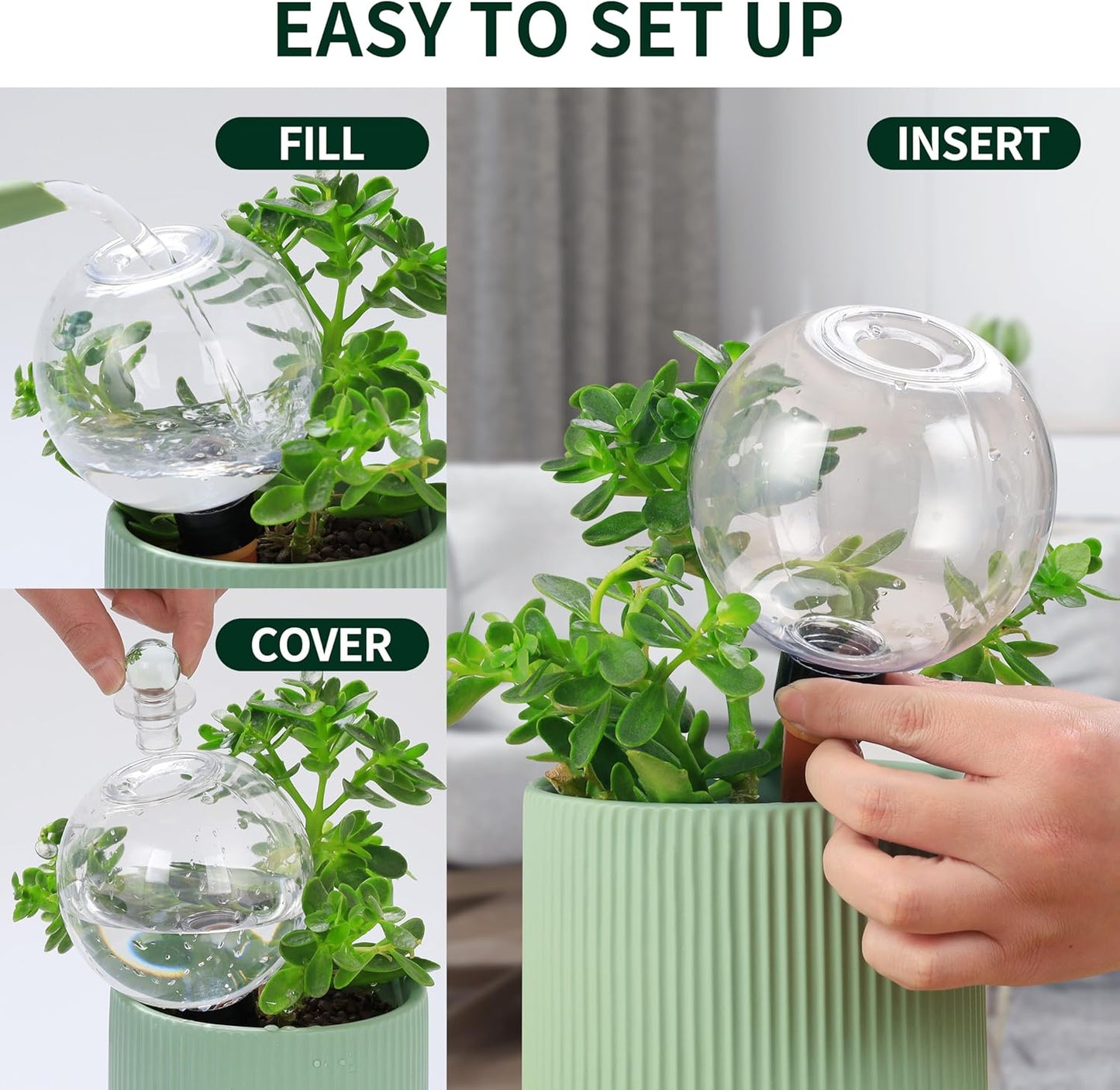 19 oz Extra Large Plant Self Watering Globes Top Fill, Plastic Water Bulbs, Slow Release Terracotta Self Watering Planter Insert, Plant Watering Devices System, Water Spikes Stakes, 4 Pack