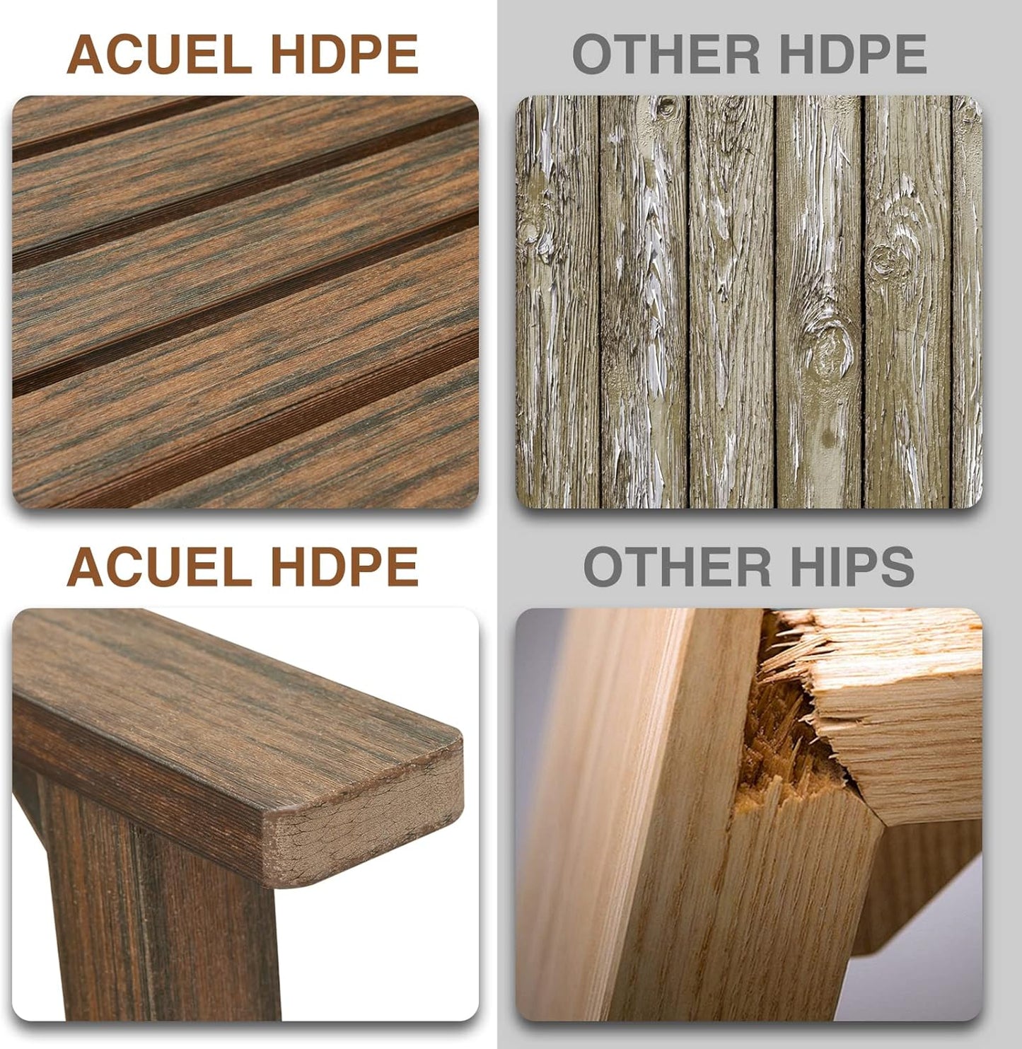 Outdoor Bench, 3-Person Garden Bench, Poly Lumber Patio Bench for Outdoors, Porch, and Park (Light Brown)